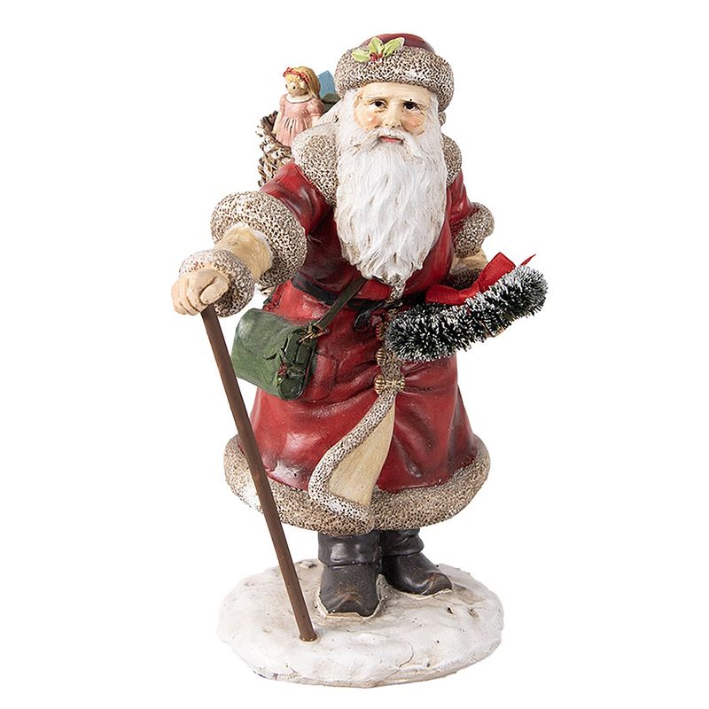 Foto van Clayre & eef kerstdecoratie beeld kerstman 20 cm rood polyresin kerstfiguren rood kerstfiguren