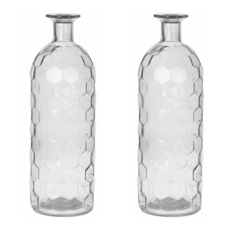 Foto van Bellatio design bloemenvaas - 2x - helder glas honingraat - d7 x h20 cm - vazen