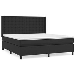 Foto van The living store boxspring bed zwart 203x163x118/128 cm - kunstleer - verstelbaar hoofdbord - pocketvering matras -