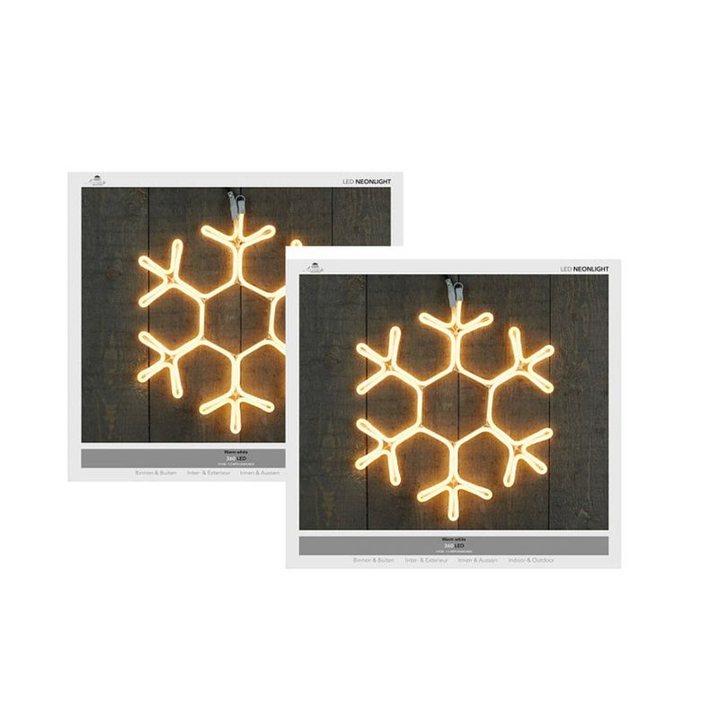 Foto van Set van 2x stuks verlichte figuren kerstverlichting neon led sneeuwvlok 51 cm - kerstverlichting figuur