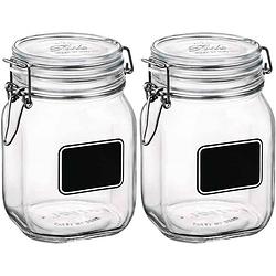 Foto van 2x luchtdichte potten transparant glas met krijtbordje 1 liter - weckpotten