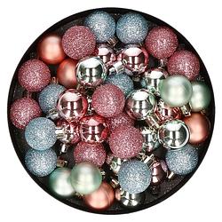 Foto van Set van 40x stuks kunststof kerstballen mix roze en mintgroen 3 cm - kerstbal