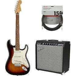 Foto van Fender player stratocaster sunburst pf + versterker + instrumentkabel