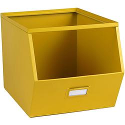 Foto van Urban living stapelbare opbergmand open metal box - l23 x b32 x h21 cm - metaal - geel - opbergmanden