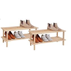 Foto van Set van 2x stuks houten schoenenrek/schoenenstandaard 2-laags 74 x 26 x 29,5 cm - schoenenrekken