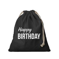 Foto van 1x canvas verjaardag cadeautasje happy birthday zwart met koord 25 x 30 cm - cadeauverpakking feest