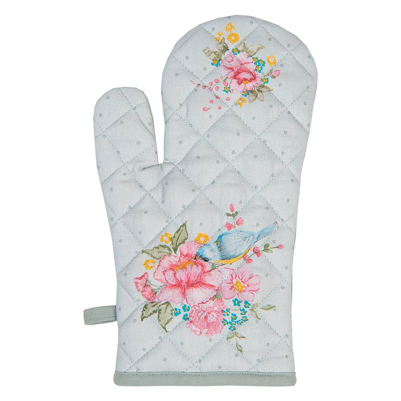 Foto van Clayre & eef ovenwant 18*30 cm groen katoen bloemen ovenhandschoen cadeau voor haar groen ovenhandschoen cadeau voor