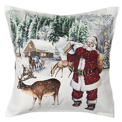 Foto van Haes deco - kerst kussenhoes 45x45 cm - wit - collectie: santa red - sierkussen, kussenhoes