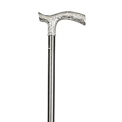 Foto van Classic canes bijzondere wandelstok - zwart - houten handvat - verchroomd fritz handvat - aluminium - lengte 77 - 102 cm