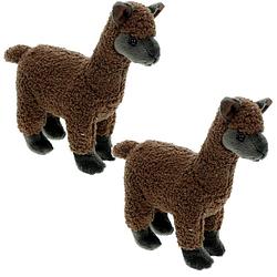 Foto van Set van 2x stuks pluche knuffel dieren bruine alpaca van 20 cm - knuffeldier