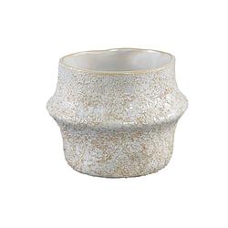 Foto van Ptmd ivery off white glazed ceramic pot with border l