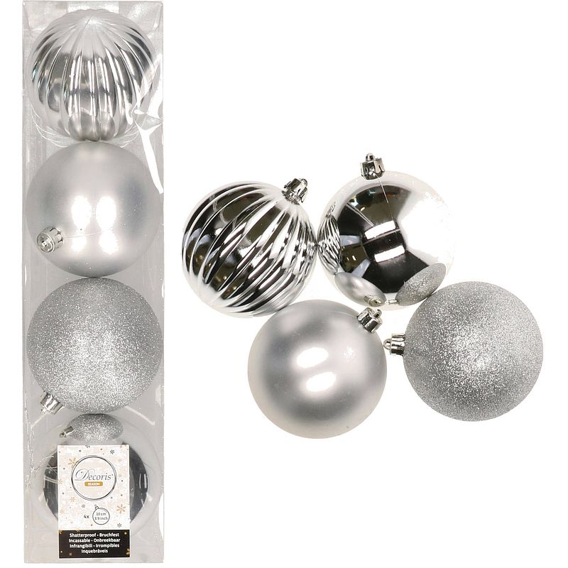 Foto van 16x kunststof kerstballen mix zilver 10 cm kerstboom versiering/decoratie - kerstbal