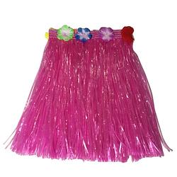 Foto van Hawaii thema verkleed rokje - raffia - roze - 40 cm - volwassenen - carnavalskostuums