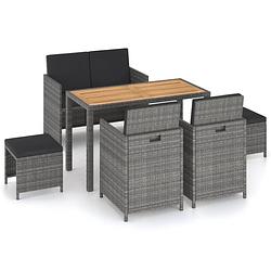 Foto van Vidaxl 6-delige tuinset poly rattan en acaciahout grijs