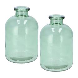 Foto van Dk design bloemenvaas fles model - 2x - helder gekleurd glas - zeegroen - d11 x h17 cm - vazen