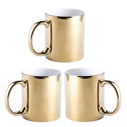 Foto van 6x stuks koffiemok/drinkbeker goud metallic keramiek 350 ml - bekers