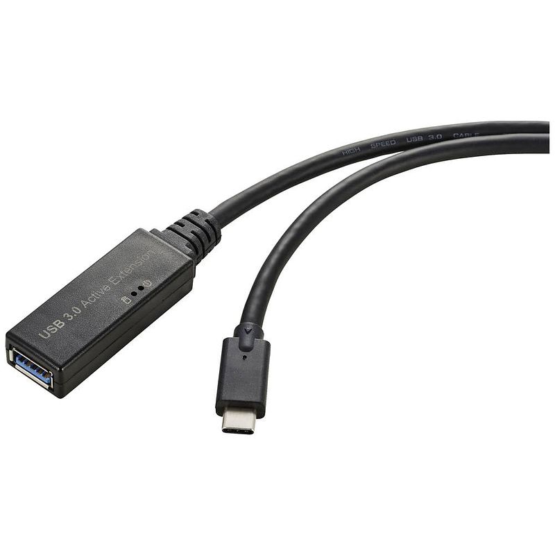 Foto van Renkforce usb-kabel usb 3.2 gen1 (usb 3.0 / usb 3.1 gen1) usb-c stekker, usb-a bus 5.00 m zwart actief met signaalversterking, met otg-functie rf-5231962