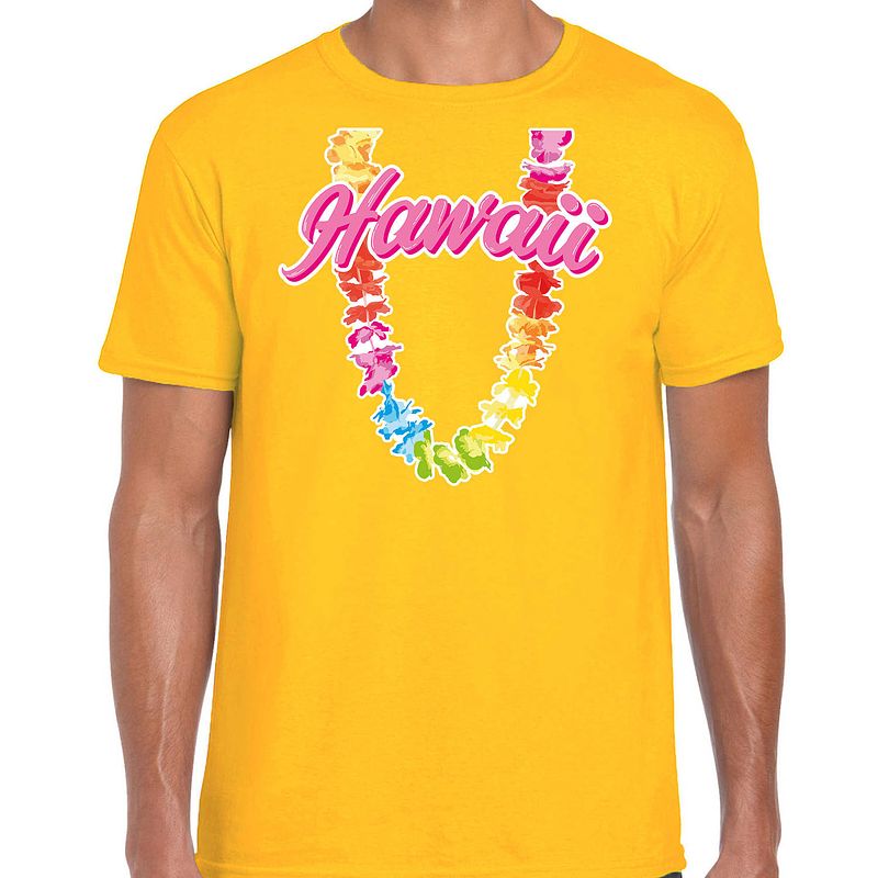 Foto van Hawaii slinger t-shirt geel voor heren xl - feestshirts