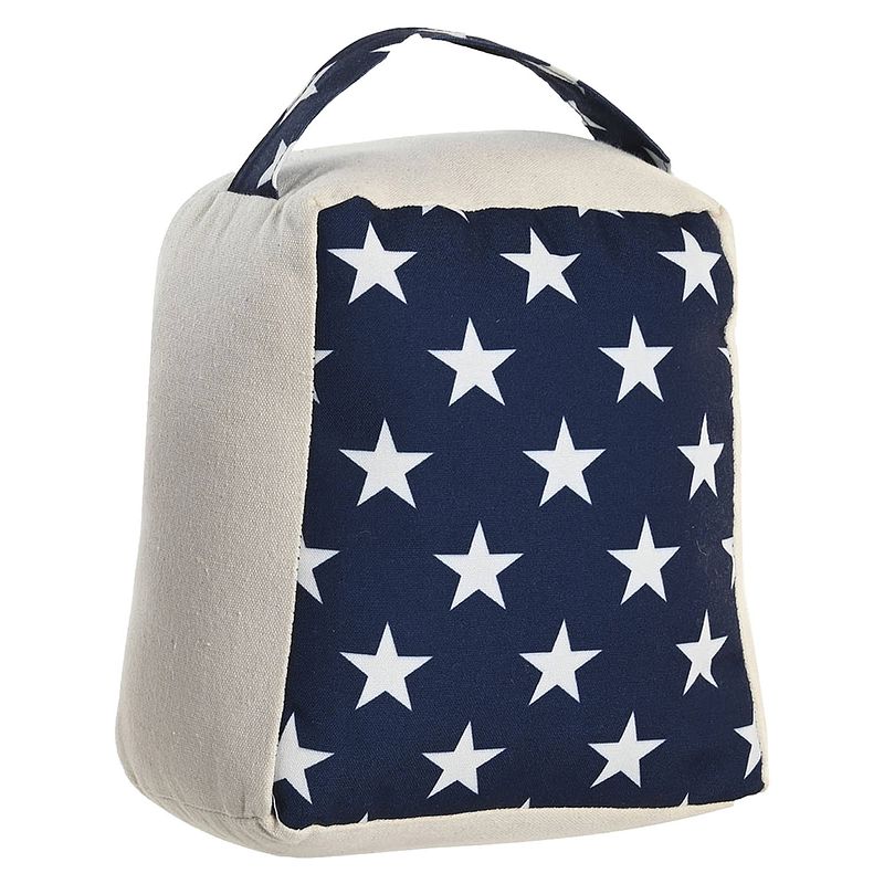 Foto van Items deurstopper stars - 1 kilo gewicht - met oppak lus - blauw/wit - 16 x 18 cm - deurstoppers