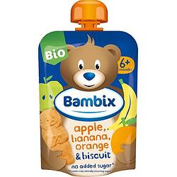 Foto van Bambix knijpzakje appel, banaan, sinaasappel & koekjes bio 6m+ 100g bij jumbo