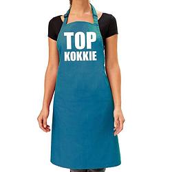 Foto van Bbq schort top kokkie turquoise blauw voor dames - feestschorten