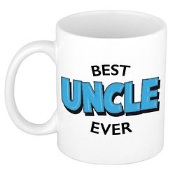 Foto van Best uncle ever cadeau mok / beker wit met blauwe cartoon letters 300 ml - feest mokken