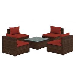 Foto van Vidaxl 5-delige loungeset met kussens poly rattan bruin