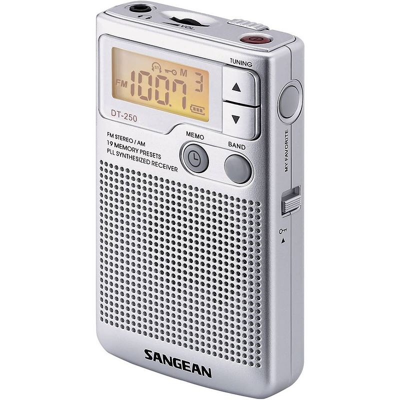 Foto van Sangean pocket 250 zakradio vhf (fm), am zilver