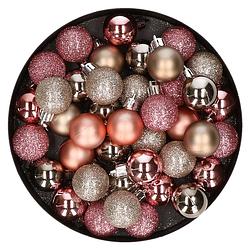 Foto van Set van 40x stuks kunststof kerstballen mix champagne en roze 3 cm - kerstbal