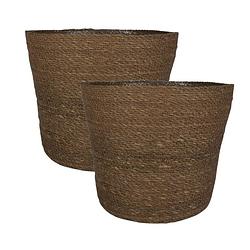 Foto van Set van 2x stuks plantenpot/bloempot van jute/zeegras diameter 26 cm en hoogte 23 cm camel bruin - plantenpotten