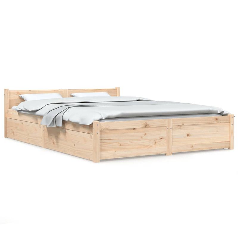 Foto van The living store massief grenenhouten bedframe - opbergfunctie - comfortabel hoofdeinde - 135 x 190 cm