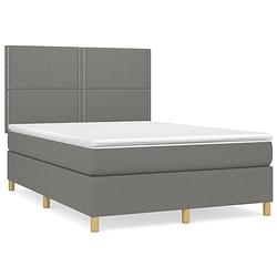 Foto van The living store boxspringbed - donkergrijs - 140 x 190 cm - duurzaam stof - verstelbaar hoofdbord - pocketvering