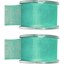 Foto van 2x hobby/decoratie mintgroene organza sierlinten 4 cm/40 mm x 20 meter - cadeaulinten