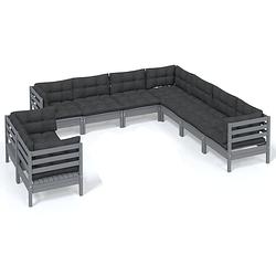 Foto van Vidaxl 9-delige loungeset met kussens massief grenenhout grijs