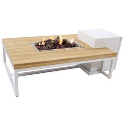 Foto van Enjoyfires vuurtafel ambiance rechthoek wit-teak 120x80x35 cm