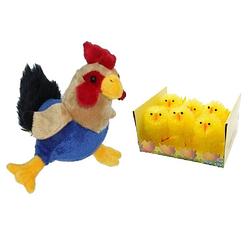 Foto van Pluche kippen/hanen knuffel van 20 cm met 6x stuks mini kuikentjes 6,5 cm - feestdecoratievoorwerp