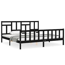 Foto van The living store massief grenenhouten bedframe - zwart - 205.5 x 185.5 x 100 cm - multiplex lattenbodem