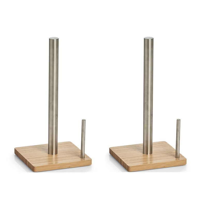 Foto van 2x bamboe houten keukenrolhouders vierkant 16 x 32,5 cm - keukenrolhouders
