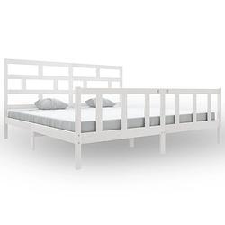 Foto van The living store houten bedframe - massief grenenhout - 205.5 x 205.5 x 69.5 cm - wit