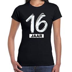 Foto van 16 jaar verjaardag cadeau t-shirt zwart voor dames xs - feestshirts