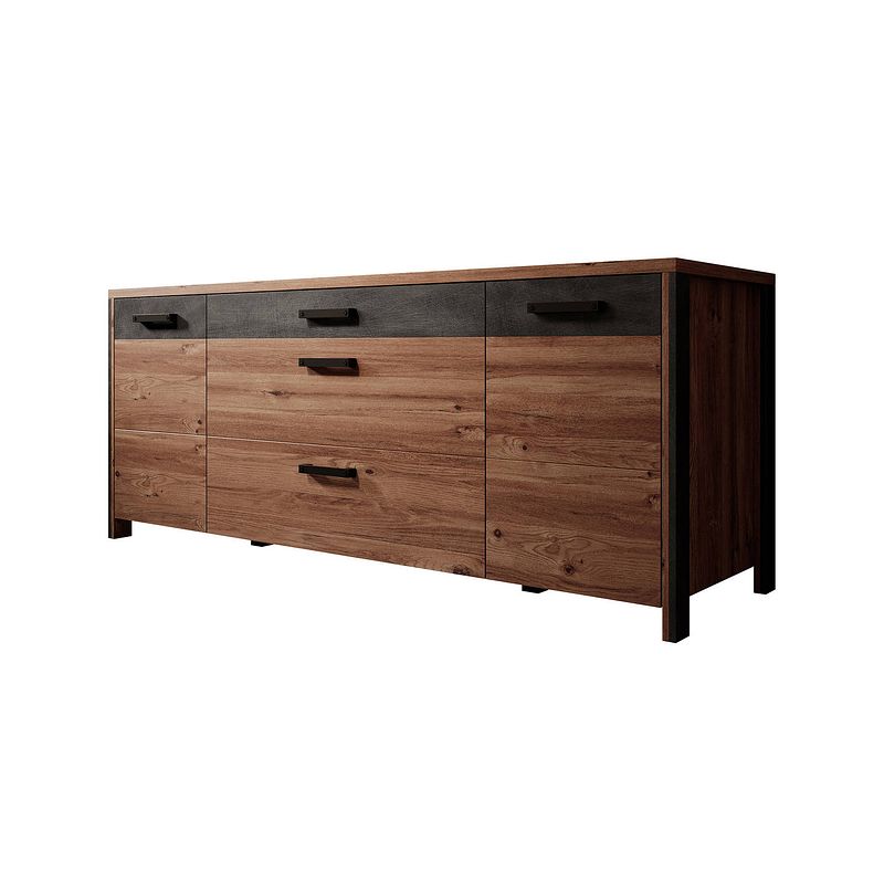 Foto van Meubella - dressoir baron - eiken - antraciet - 197 cm