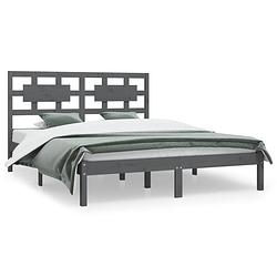 Foto van The living store houten bedframe - grijs - 205.5 x 125.5 x 31 cm - massief grenenhout