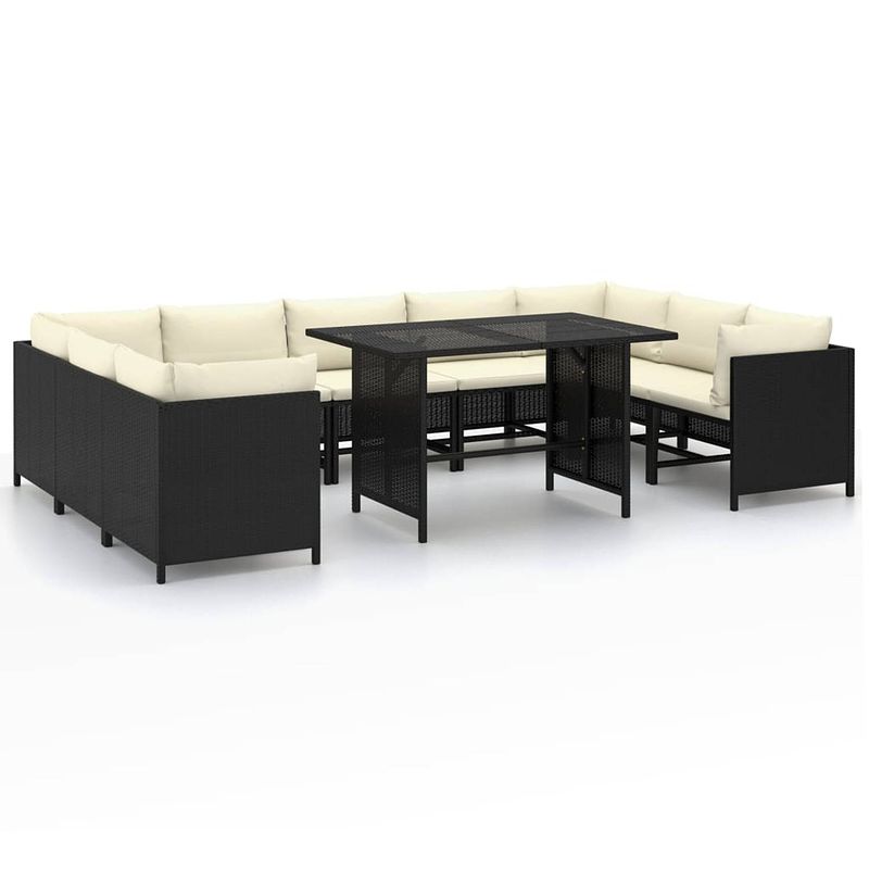 Foto van Vidaxl 10-delige loungeset met kussens poly rattan zwart