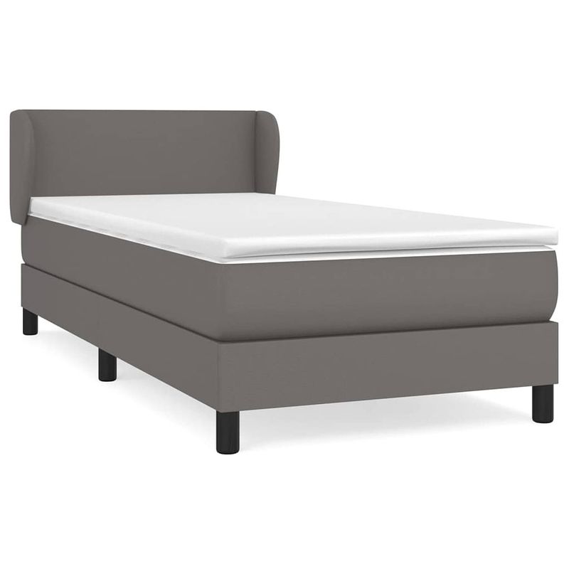 Foto van The living store boxspring met matras kunstleer grijs 90x200 cm - bed