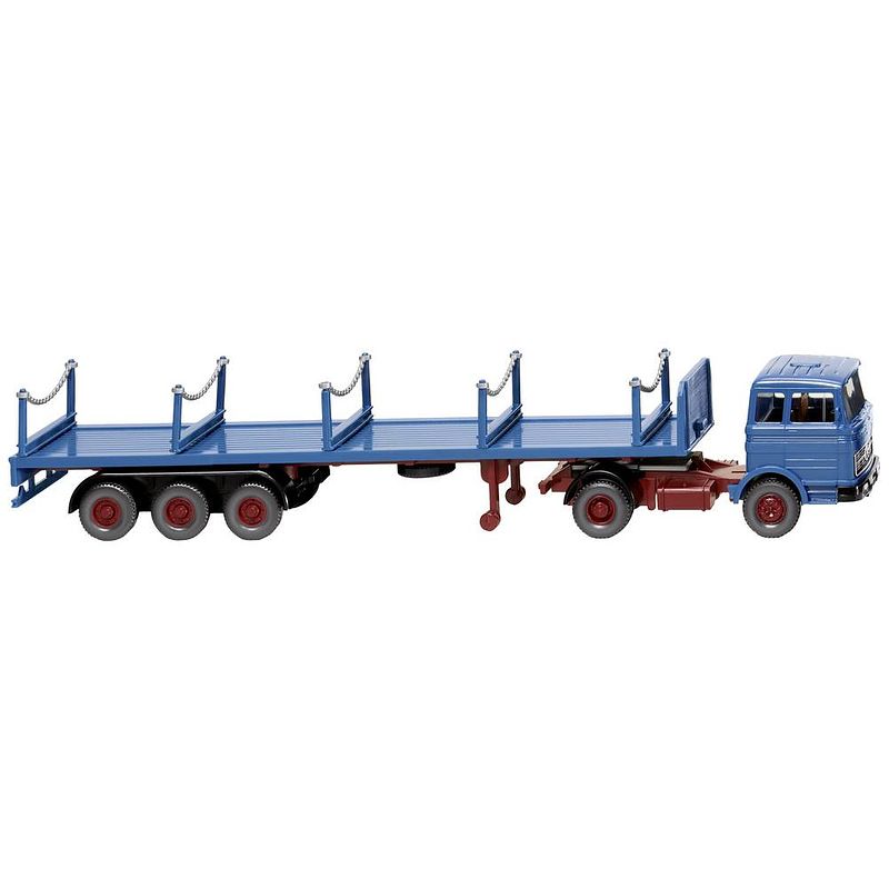 Foto van Wiking 055406 h0 vrachtwagen mercedes benz trekker-rongenopleggercombinatie azuurblauw