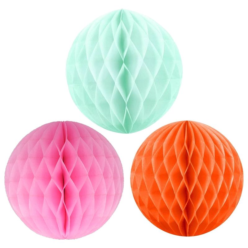 Foto van Kerstversiering set van 6x papieren kerstballen 10 cm mintgroen lichtroze en oranje - kerstbal