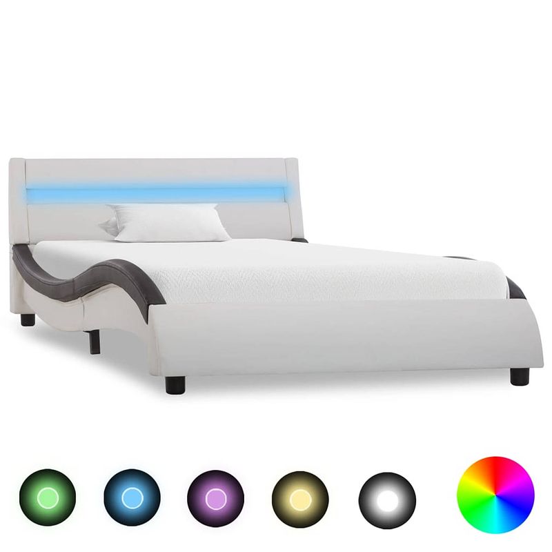 Foto van Vidaxl bedframe met led kunstleer wit en zwart 90x200 cm