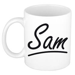 Foto van Naam cadeau mok / beker sam met sierlijke letters 300 ml - naam mokken