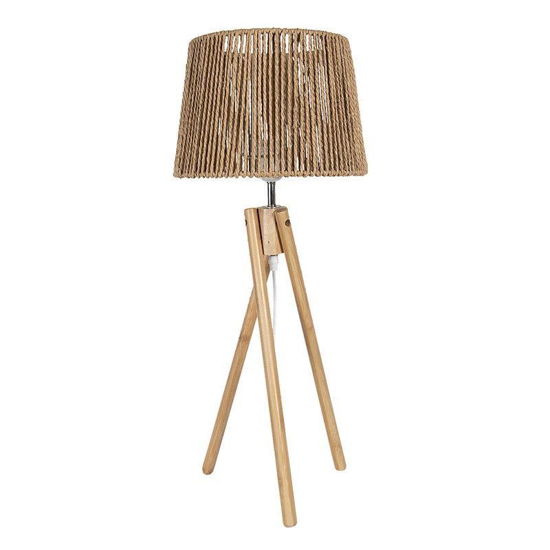 Foto van Haes deco - tafellamp - beachlife - houten lamp, ø 27x65 cm - bruin hout - bureaulamp, sfeerlamp