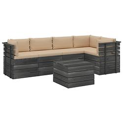 Foto van Vidaxl 6-delige loungeset met kussens pallet massief grenenhout